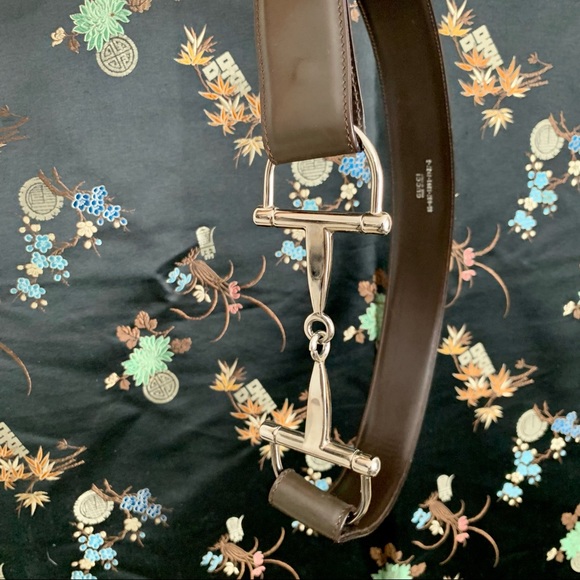 80s GUCCI Chocolate Leather Horse Bit Belt - Picture 1 of 16